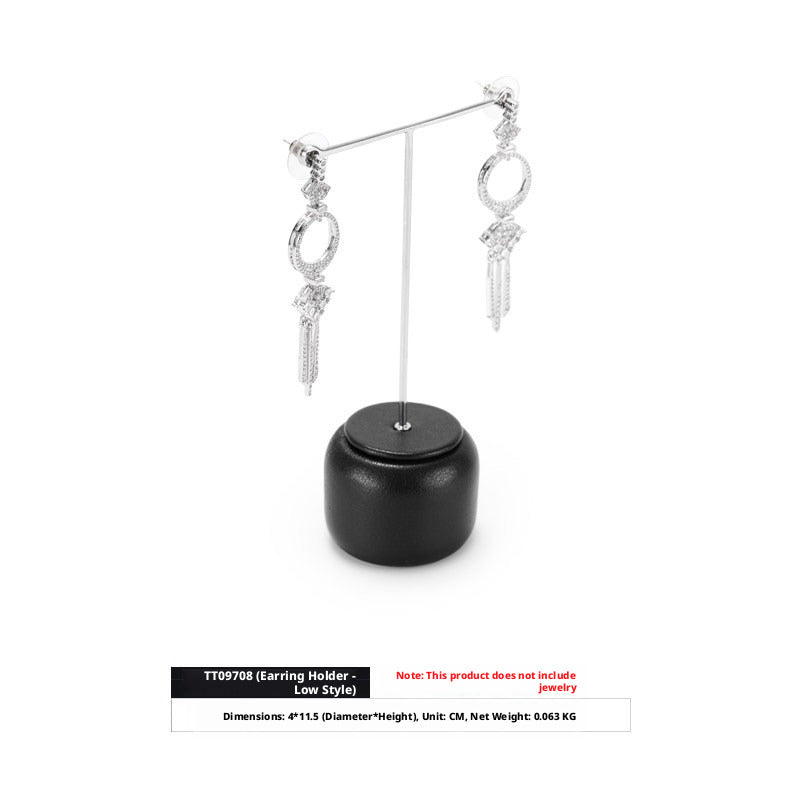 Black Leather Jewelry Display Set with Metal Trays for Rings and Earrings