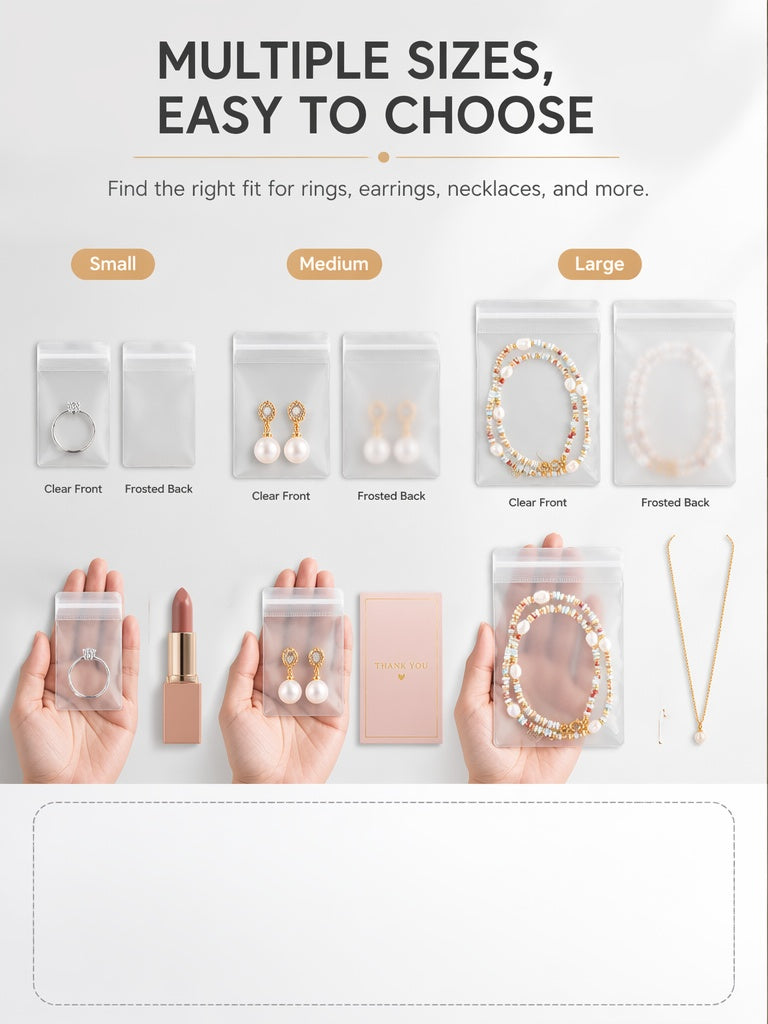 100pcs Clear Frosted EVA Jewelry Pouches, Anti-Tarnish Zipper Bags for Necklaces Rings, Wholesale Storage Pack