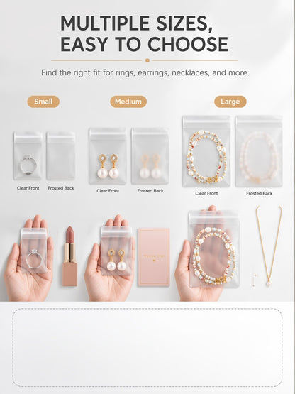 100pcs Clear Frosted EVA Jewelry Pouches, Anti-Tarnish Zipper Bags for Necklaces Rings, Wholesale Storage Pack