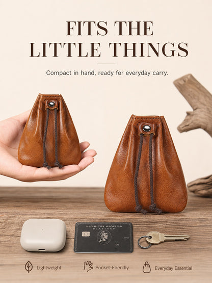 10PCS Handcrafted Waxed Leather Pouch, Vintage Style Drawstring Jewelry Organizer