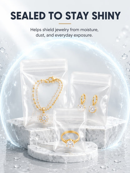 100pcs Clear Frosted EVA Jewelry Pouches, Anti-Tarnish Zipper Bags for Necklaces Rings, Wholesale Storage Pack