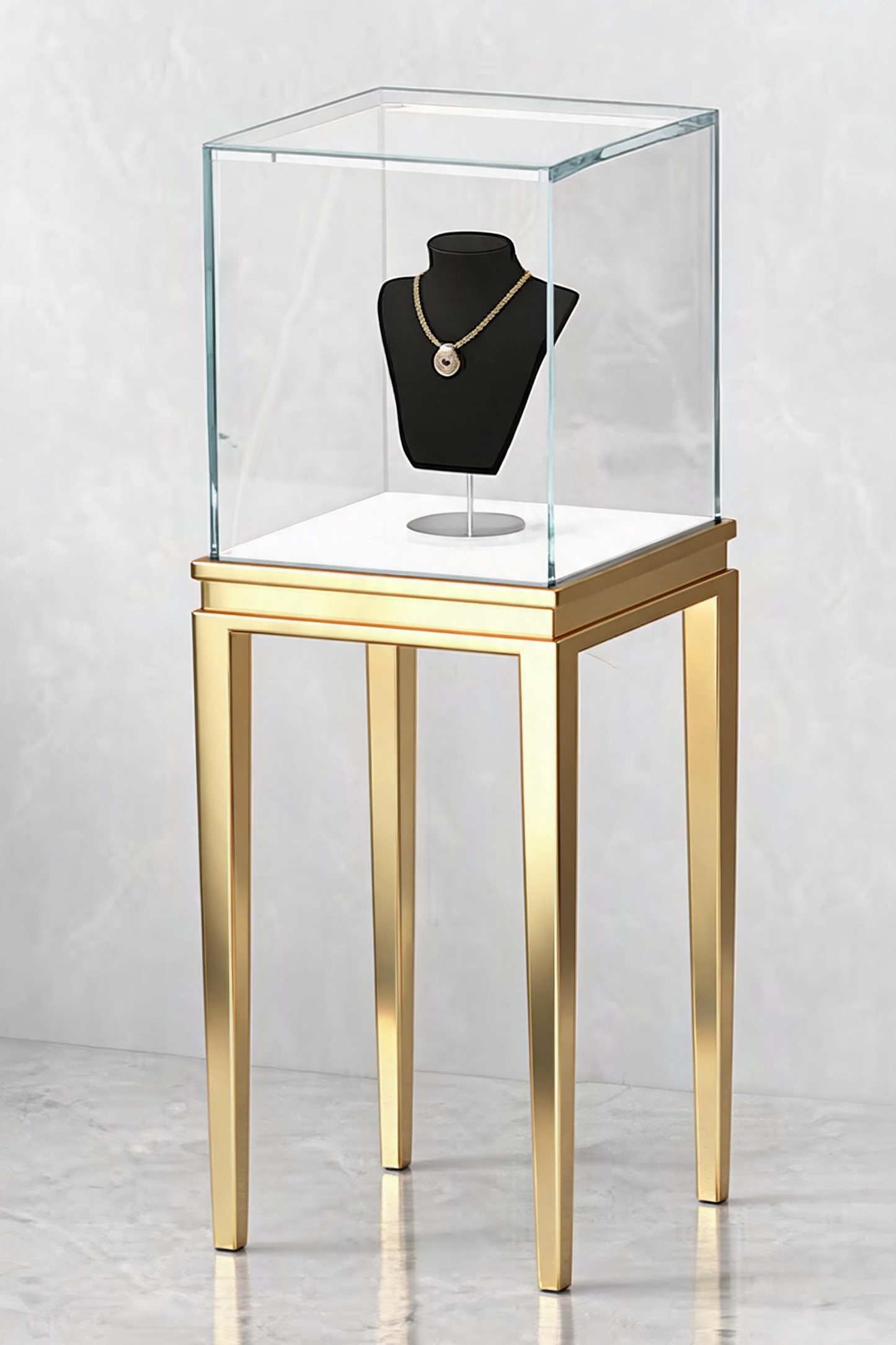 Stainless steel Luxury Jewelry Display Cabinet, Tempered Glass, Dual-Row LED, Gold Finish