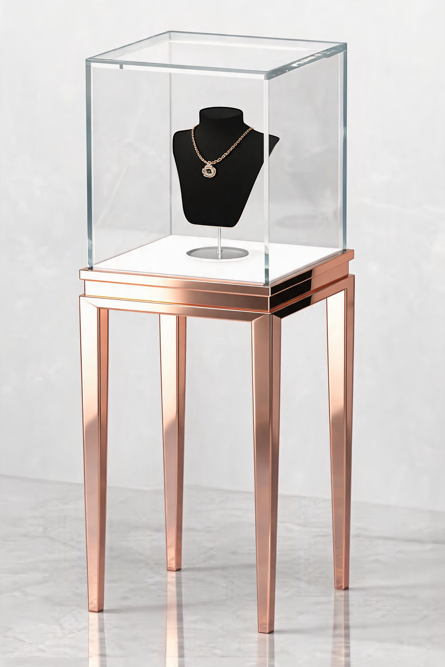 Stainless steel Luxury Jewelry Display Cabinet, Tempered Glass, Dual-Row LED, Gold Finish