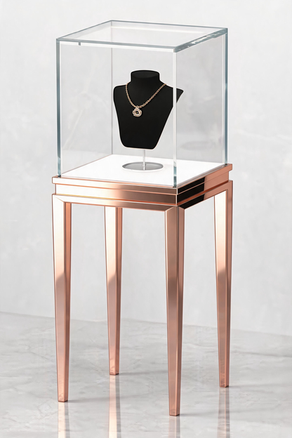 Stainless steel Luxury Jewelry Display Cabinet, Tempered Glass, Dual-Row LED, Gold Finish