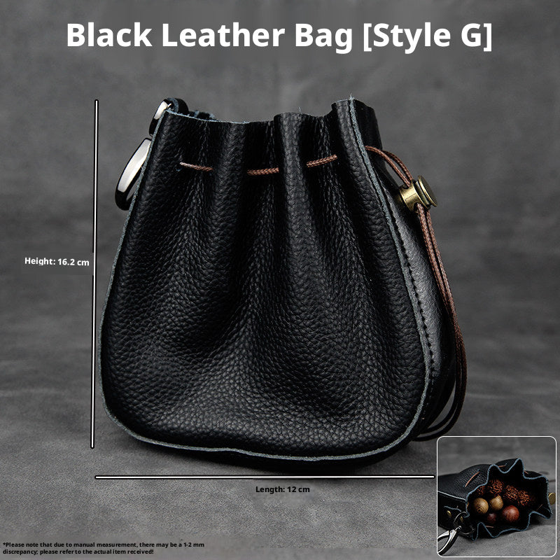 5pcs Genuine Leather Storage Pouch, Waterproof Pebble Cowhide Bag, Snap Drawstring Zipper Closure, Jewelry Organizer