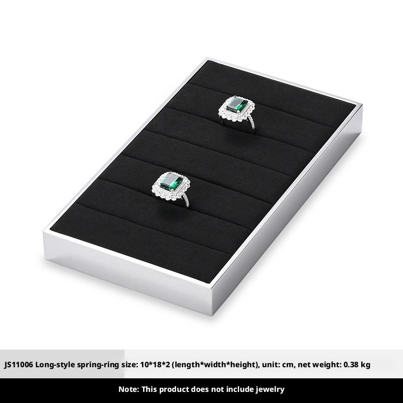 Silver Metal Jewelry Display Tray with Black Velvet for Rings and Necklaces