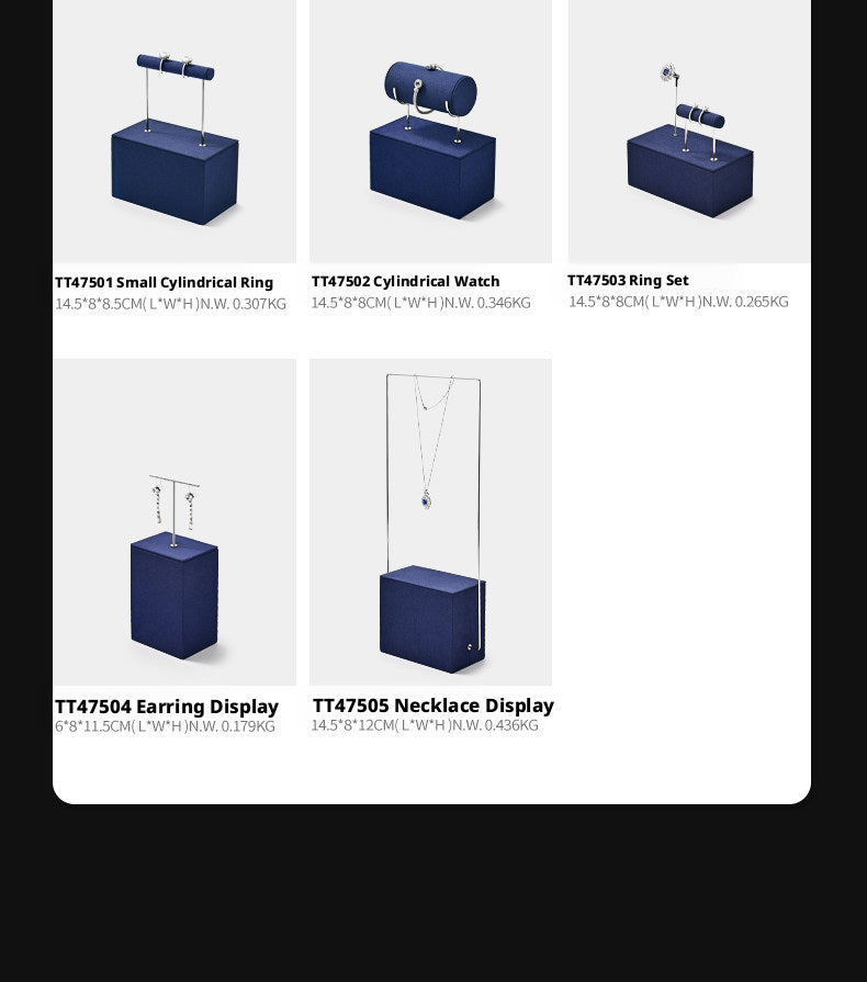 Navy Blue Velvet Jewelry Display Set with Metal Stands for Vendors