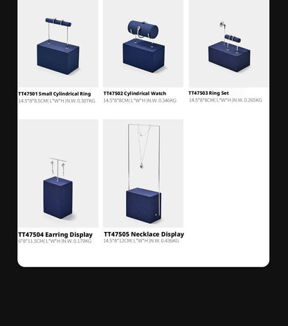 Navy Blue Velvet Jewelry Display Set with Metal Stands for Vendors