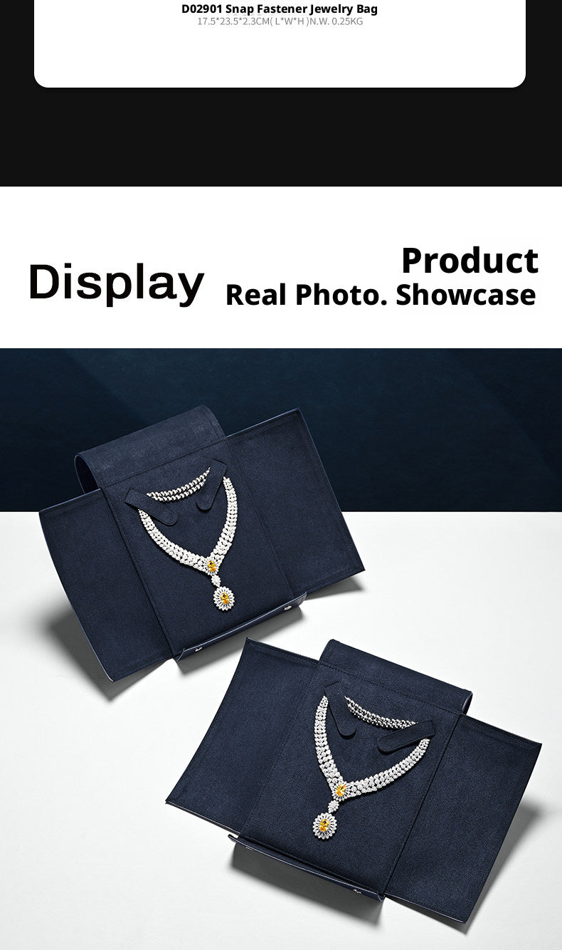 Navy Leather Necklace Organizer with Snap Button for Travel Storage