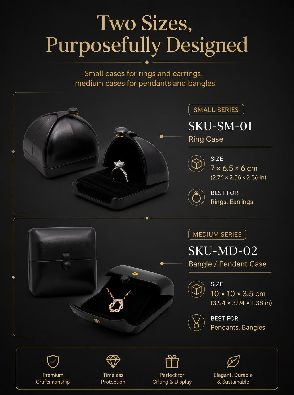 5PCS Black PU Leather Snap Jewelry Box, Faux Leather Ring Earring Bangle Pendant Case
