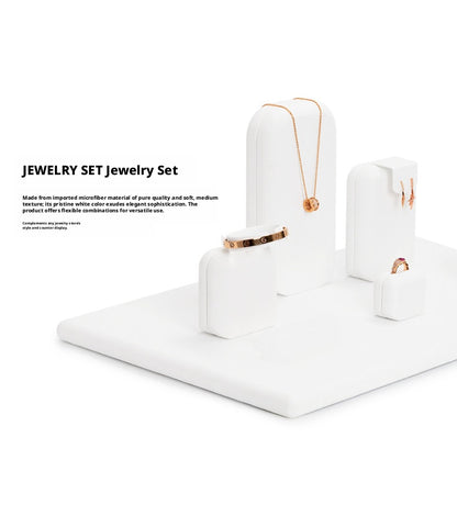 White Suede Jewelry Display Set with Necklace Stand and Ring Holders