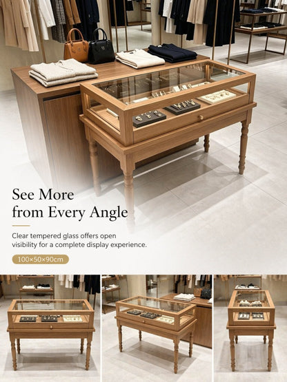 Solid Wood Jewelry Showcase – Vintage Style Display Cabinet with LED Lighting