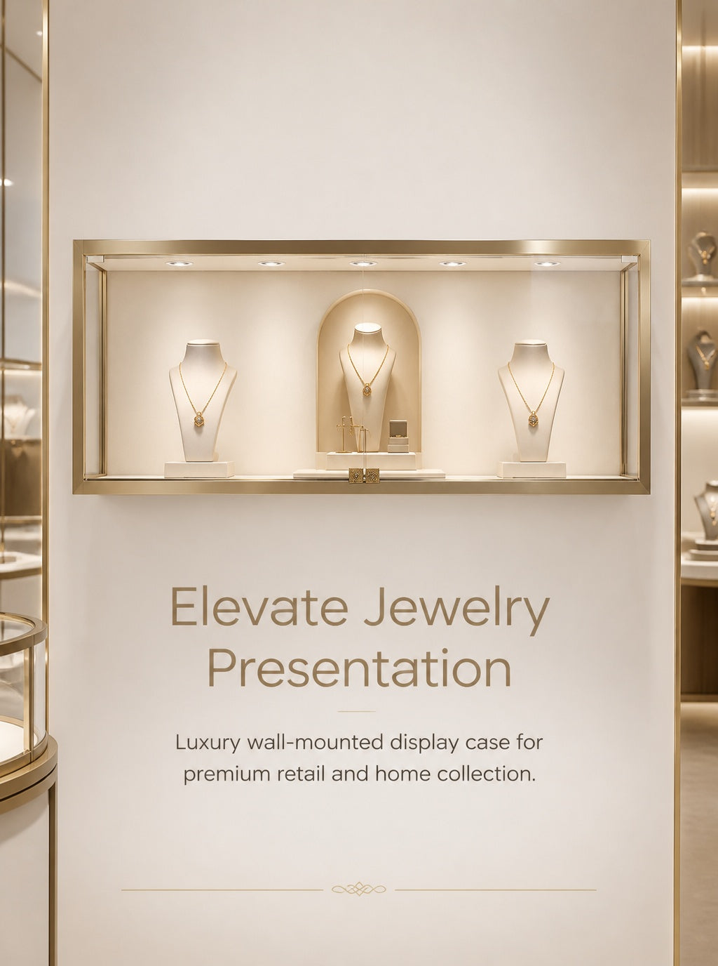 Luxury Wall Mounted Jewelry Display Cabinet, Stainless Steel Frame, Tempered Glass Showcase, Lockable Organizer