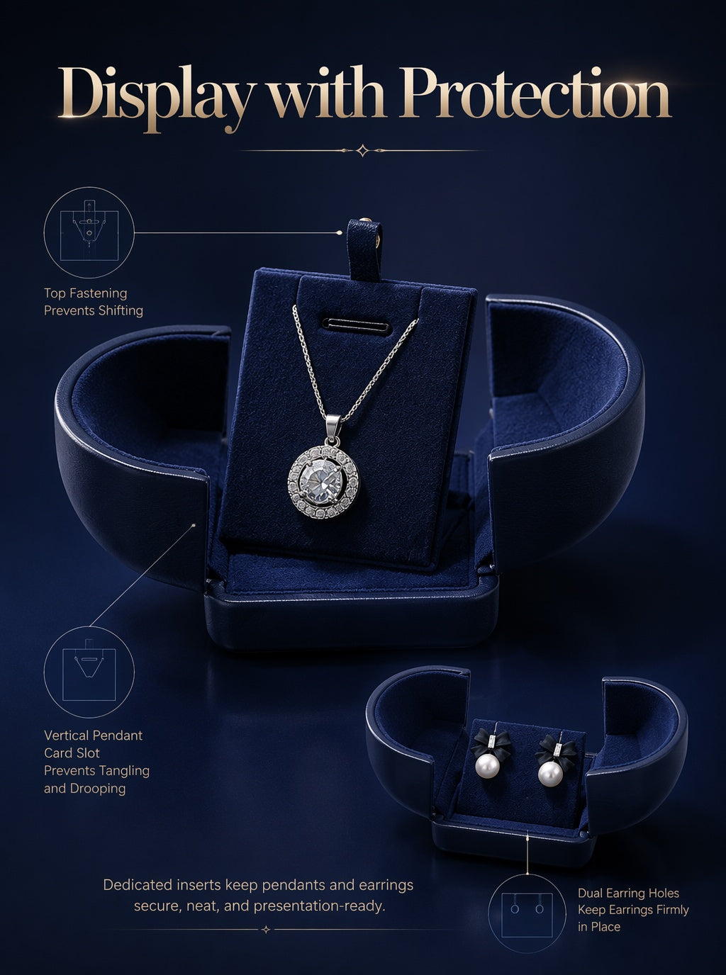 5pcs Navy Velvet Engagement Ring Box, Double Slot Proposal Case, Unique Double-Wing Jewelry Holder