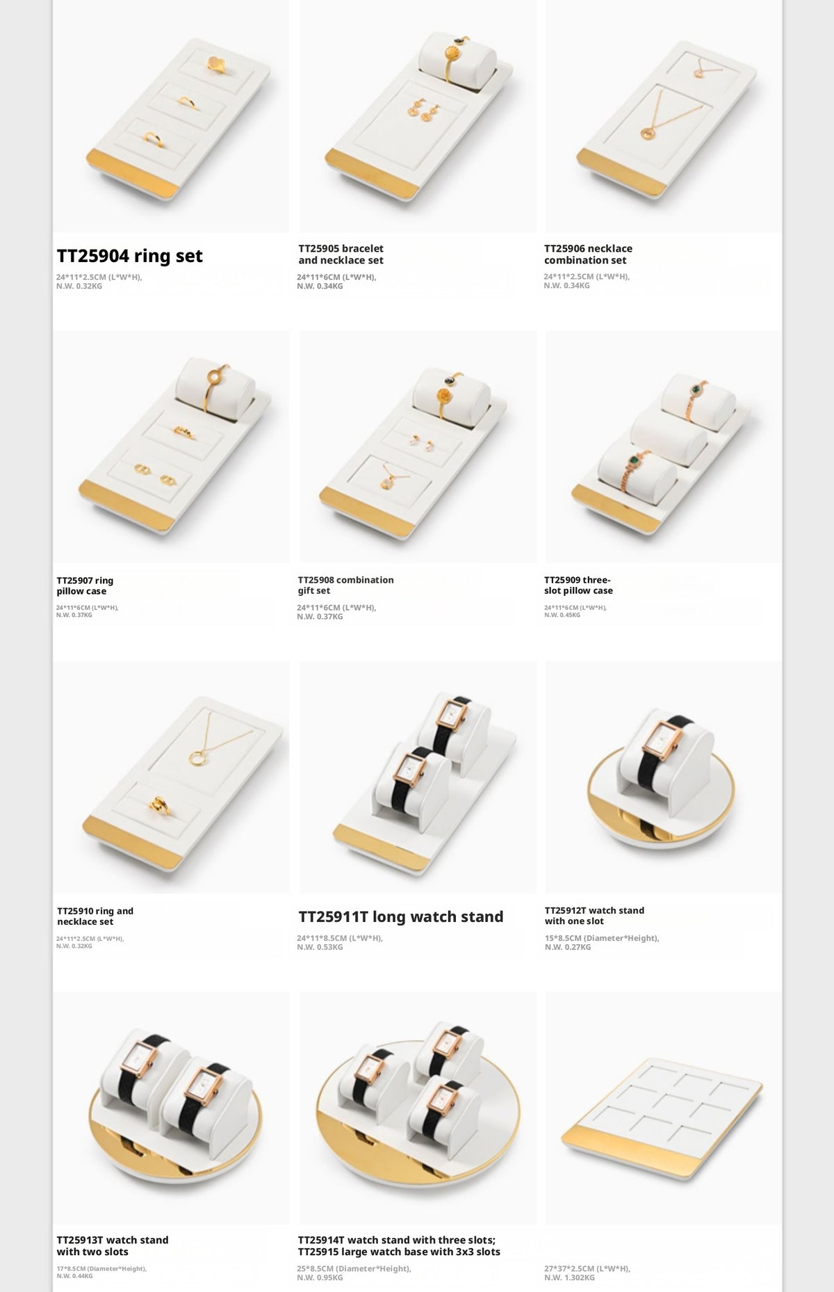 White Leather Jewelry Display Set with Gold Trim for Watch and Ring