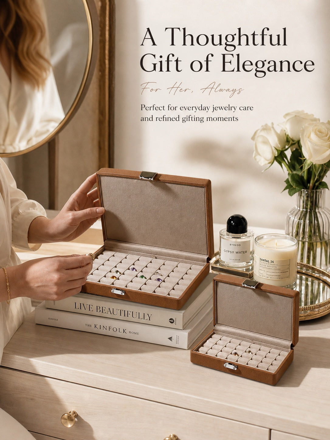 Suede Gemstone Ring Display Box with Lock, Loose Stone Organizer Case