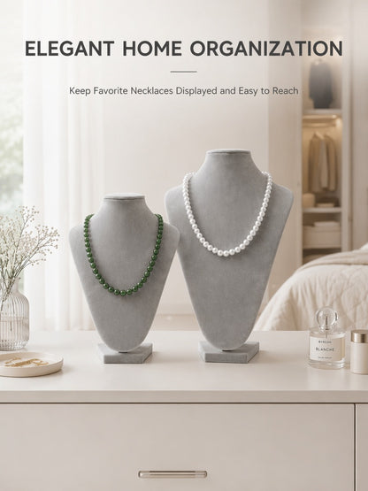 Velvet Necklace Display Bust, Tabletop Jewelry Stand for Pearls, Black Gray Set