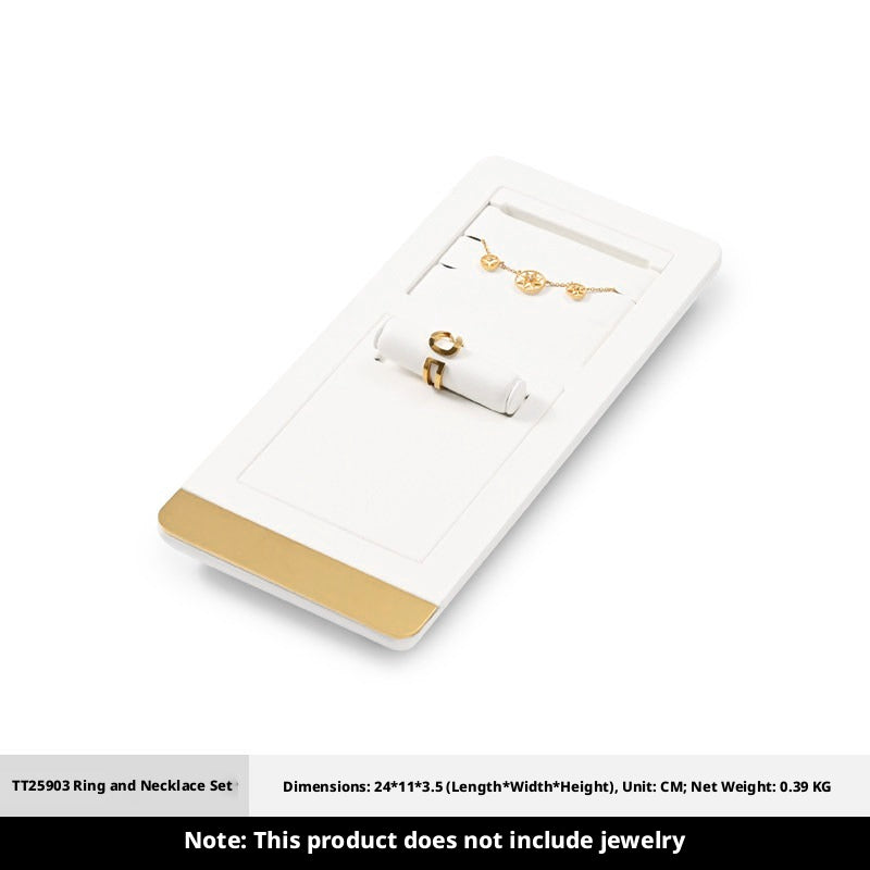 White Leather Jewelry Display Set with Gold Trim for Watch and Ring