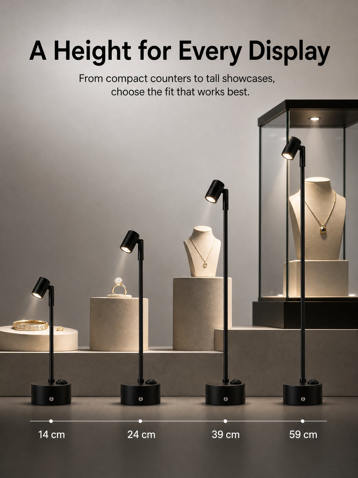 Wireless LED Spotlight for Jewelry Display, Rechargeable Countertop Spot Lamp