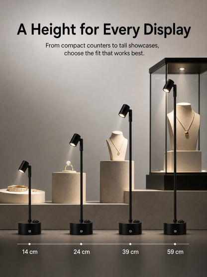 Wireless LED Spotlight for Jewelry Display, Rechargeable Countertop Spot Lamp