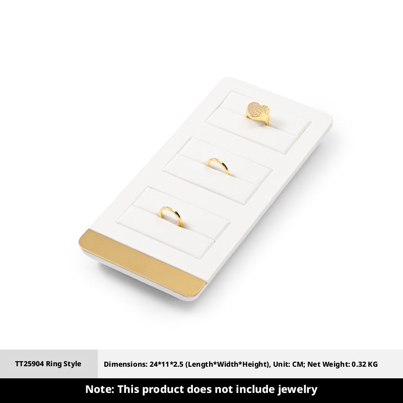 White Leather Jewelry Display Set with Gold Trim for Watch and Ring