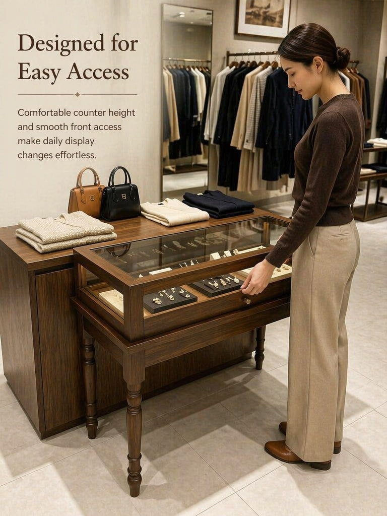 Solid Wood Jewelry Showcase – Vintage Style Display Cabinet with LED Lighting