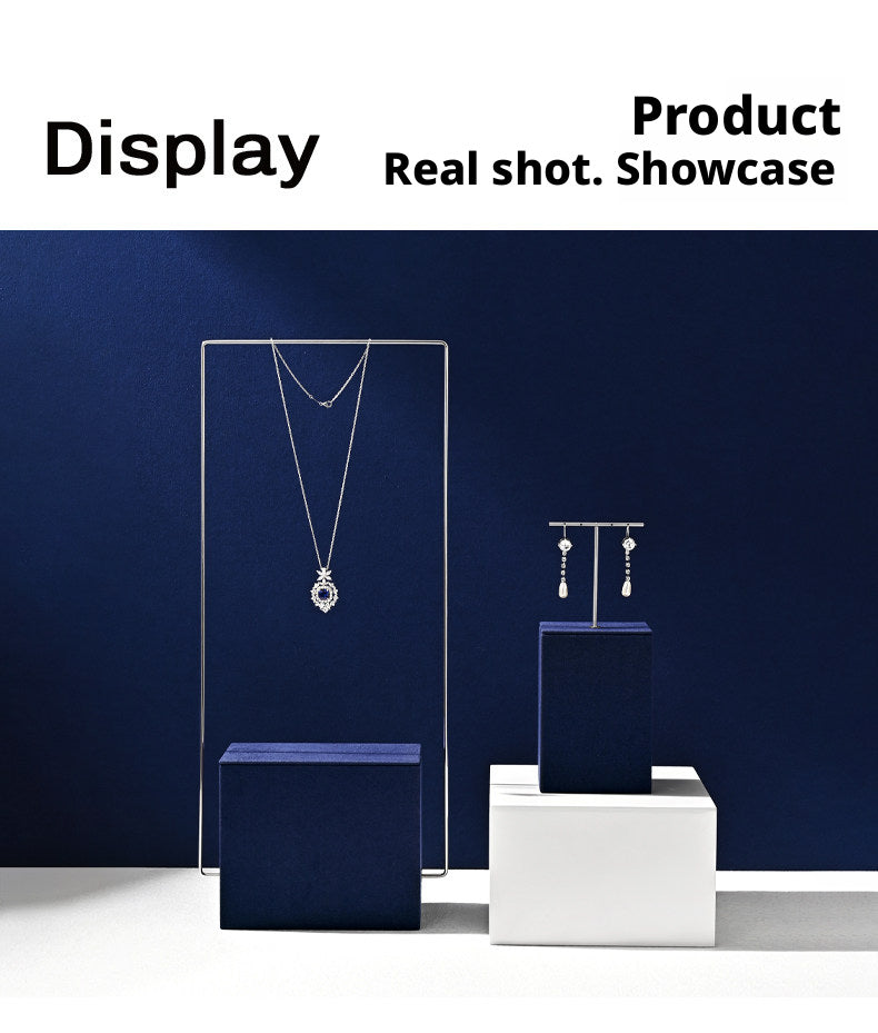 Navy Blue Velvet Jewelry Display Set with Metal Stands for Vendors