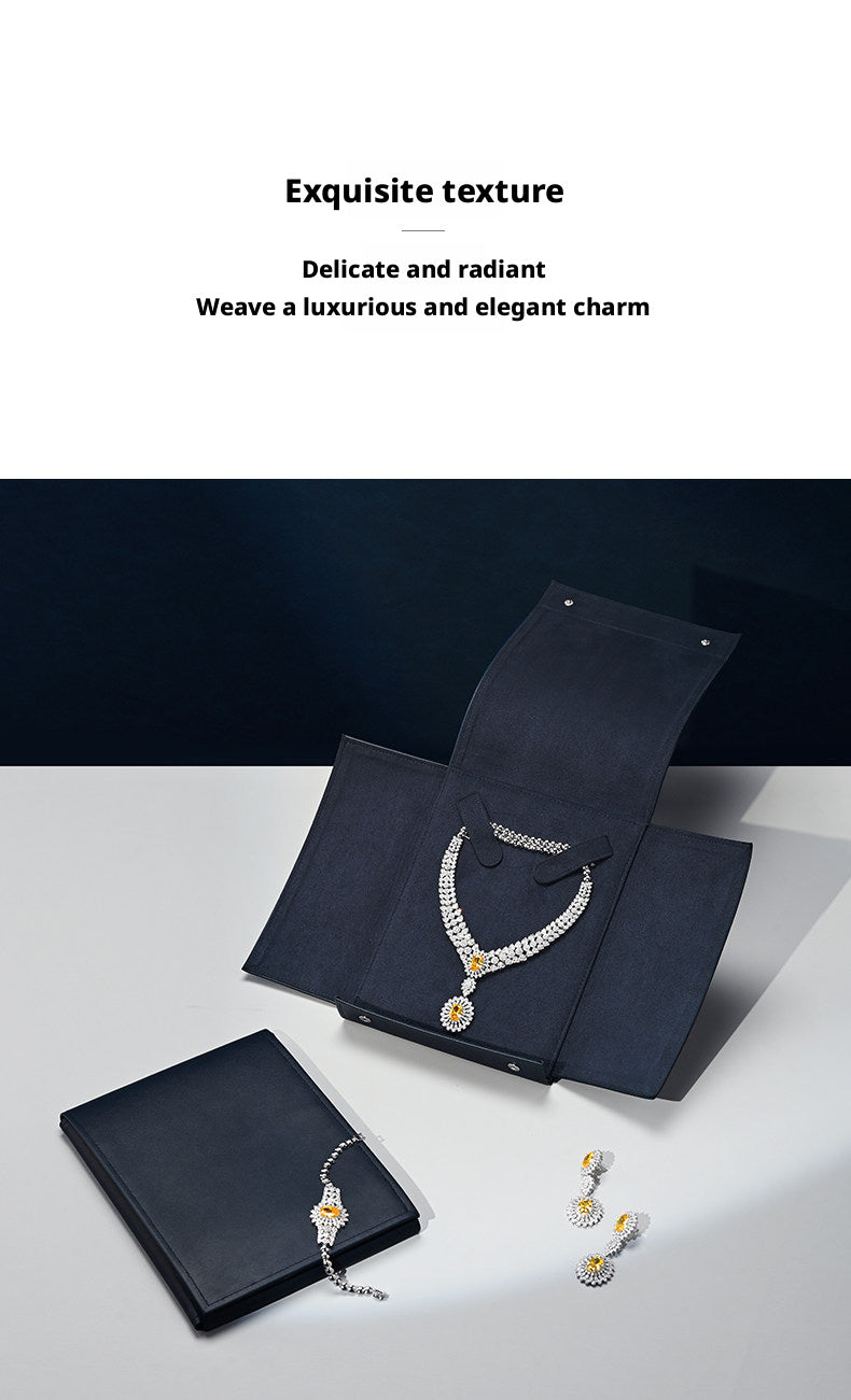 Navy Leather Necklace Organizer with Snap Button for Travel Storage