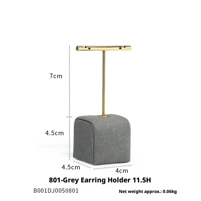 Charcoal Velvet Jewelry Display Set with Gold Metal Backdrop