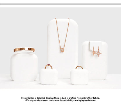 White Suede Jewelry Display Set with Necklace Stand and Ring Holders
