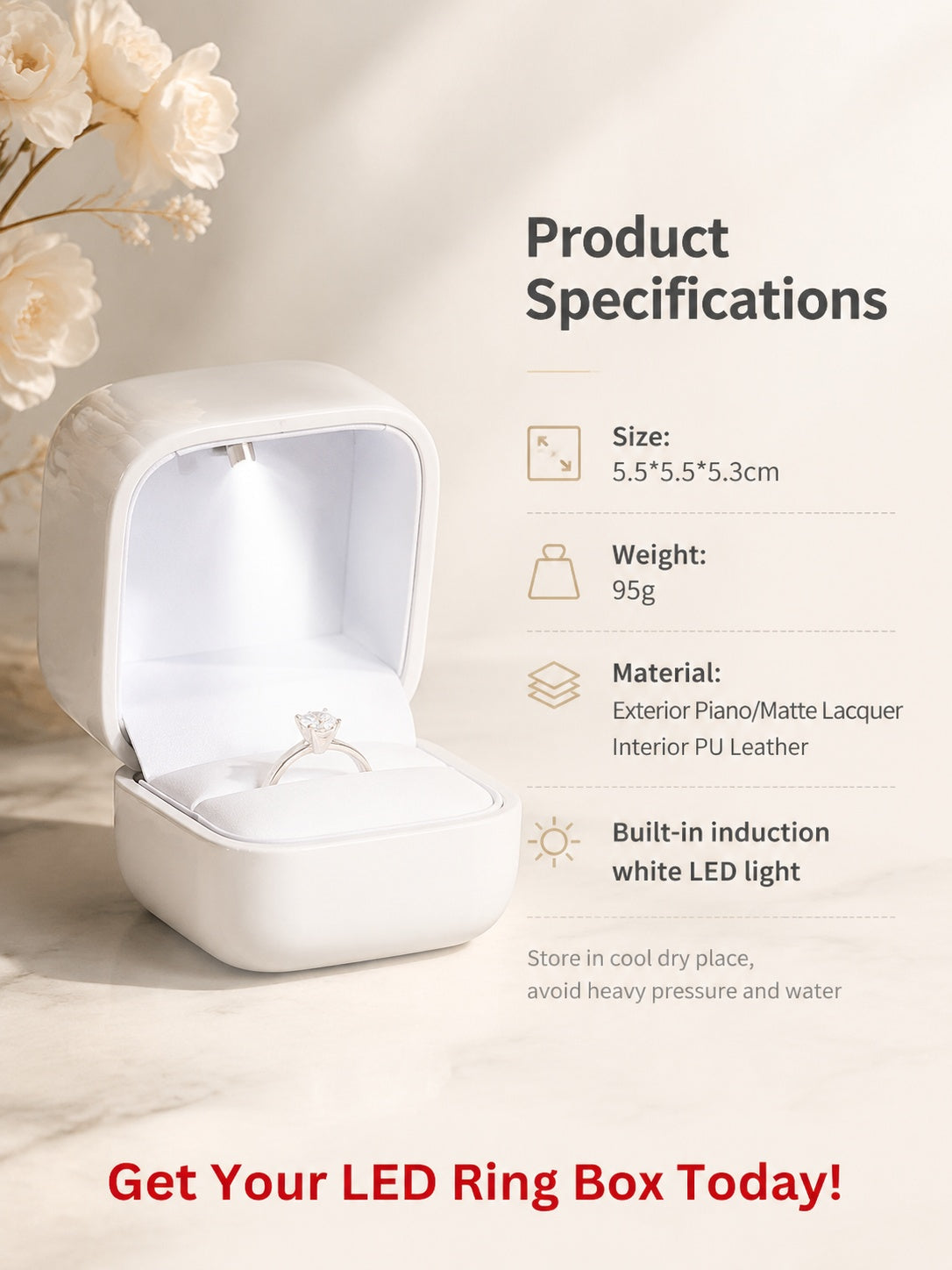 10PCS Jewelry Organizer Box with LED Light, Locking plastic Case for ring