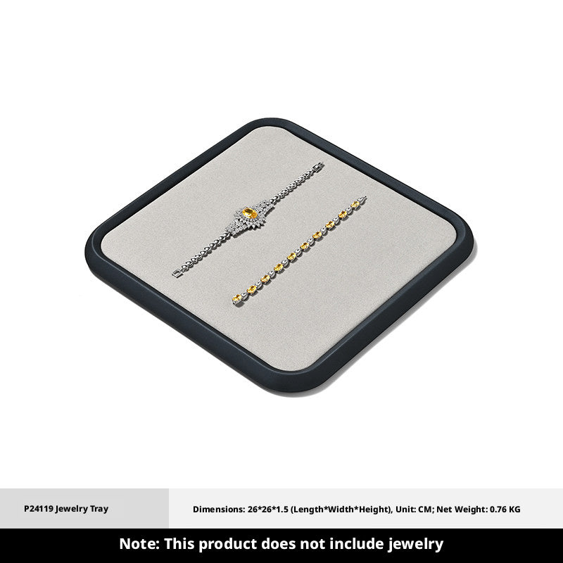 Silver Metal Jewelry Tray with Black Velvet for Ring and Necklace Display
