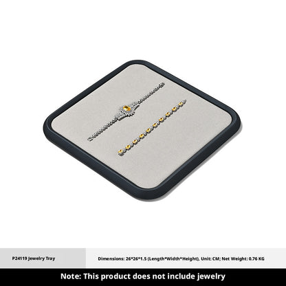 Silver Metal Jewelry Tray with Black Velvet for Ring and Necklace Display