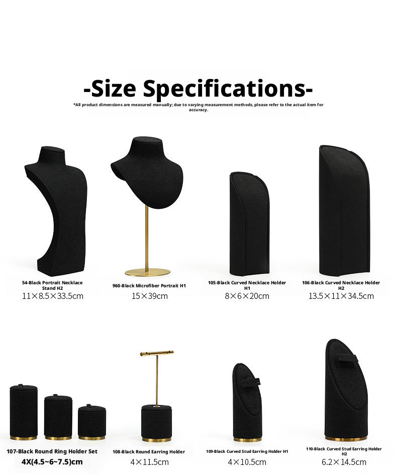 Luxury Black Suede Necklace Bust and Display Stand Set