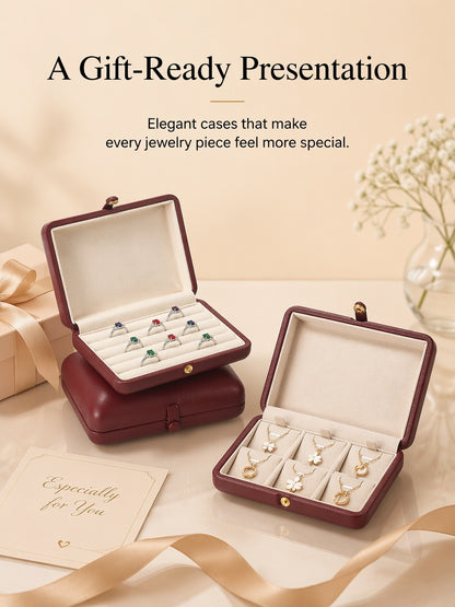 PU Leather Jewelry Box, Travel Ring Pendant Organizer, 8-Slot Snap Display Case Jewelry Supplies