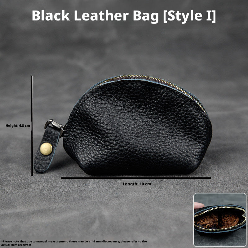 5pcs Genuine Leather Storage Pouch, Waterproof Pebble Cowhide Bag, Snap Drawstring Zipper Closure, Jewelry Organizer