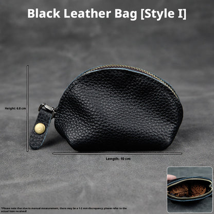 5pcs Genuine Leather Storage Pouch, Waterproof Pebble Cowhide Bag, Snap Drawstring Zipper Closure, Jewelry Organizer