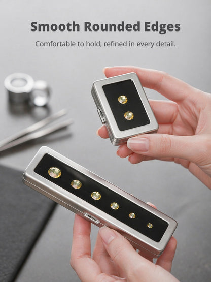 Metal Gemstone Display Box for Loose Stones, Silver-Plated Storage, Self-Locking Snap, Glass Top
