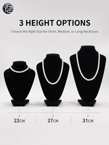 Velvet Necklace Display Bust, Tabletop Jewelry Stand for Pearls, Black Gray Set