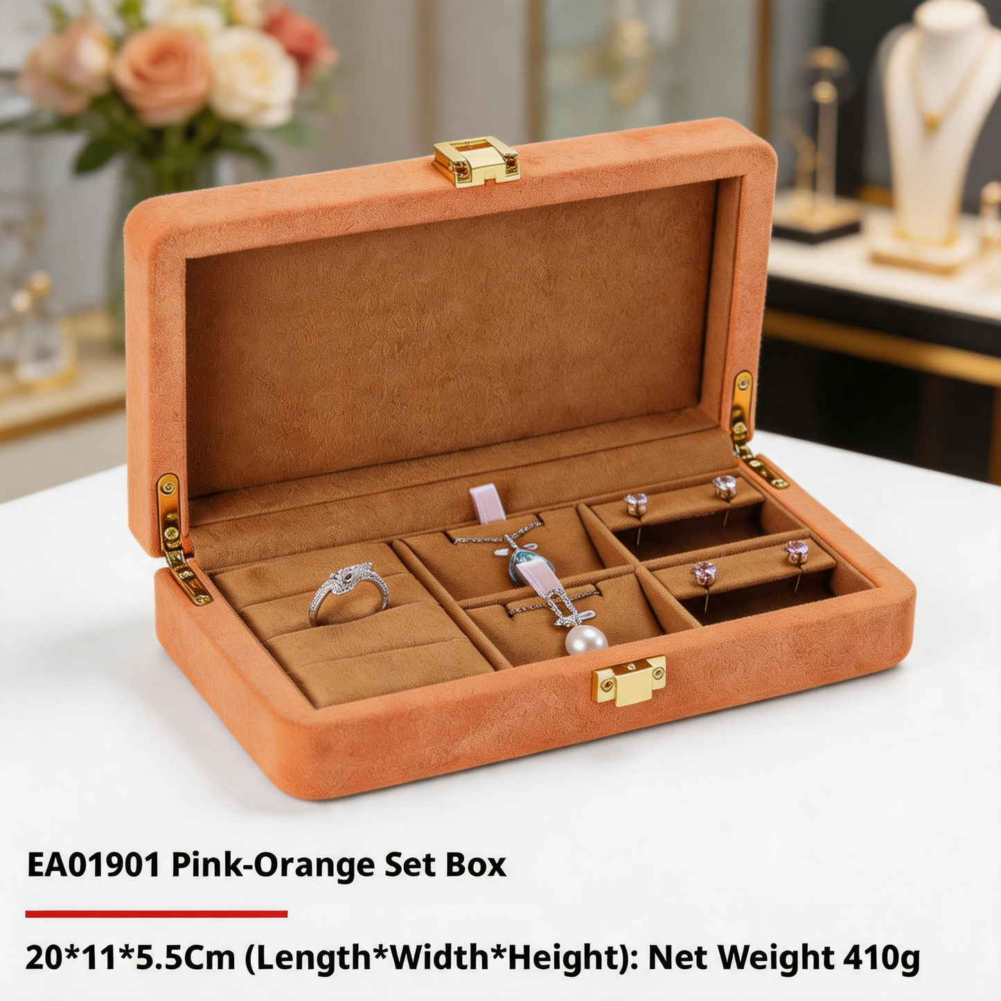 Jewelry Organizer Case, Velvet Gift Box for Rings Necklaces, Present for Her