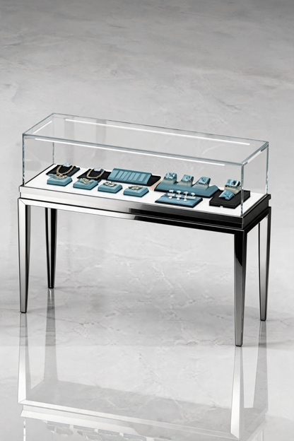 Stainless steel Luxury Jewelry Display Cabinet, Tempered Glass, Dual-Row LED, Gold Finish