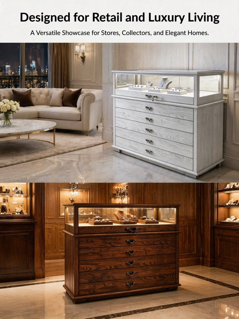 Handmade Ash Wood LED Jewelry Showcase - Illuminated Countertop Display Stand for Retail Jewelry cabinet