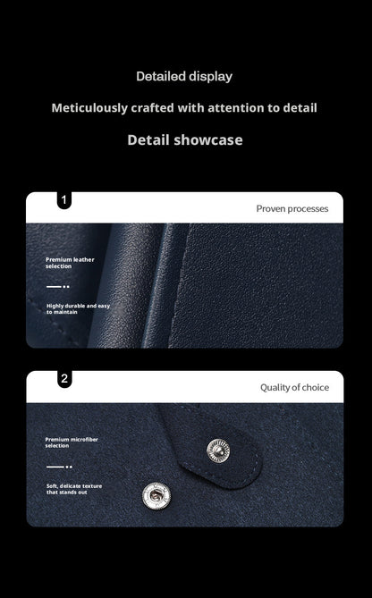 Navy Leather Necklace Organizer with Snap Button for Travel Storage