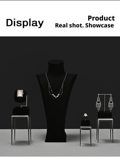 Black Metal Jewelry Display Stand Set with Watch and Necklace Holders