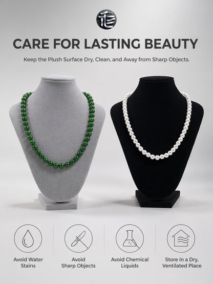 Velvet Necklace Display Bust, Tabletop Jewelry Stand for Pearls, Black Gray Set
