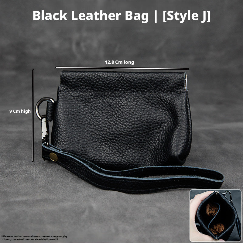 5pcs Genuine Leather Storage Pouch, Waterproof Pebble Cowhide Bag, Snap Drawstring Zipper Closure, Jewelry Organizer