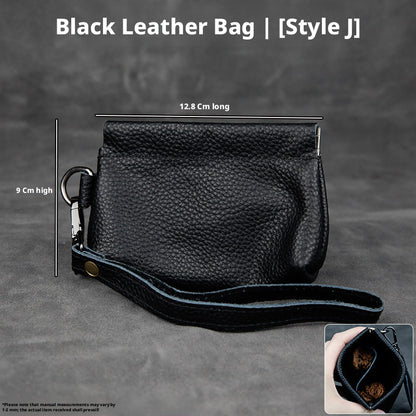 5pcs Genuine Leather Storage Pouch, Waterproof Pebble Cowhide Bag, Snap Drawstring Zipper Closure, Jewelry Organizer