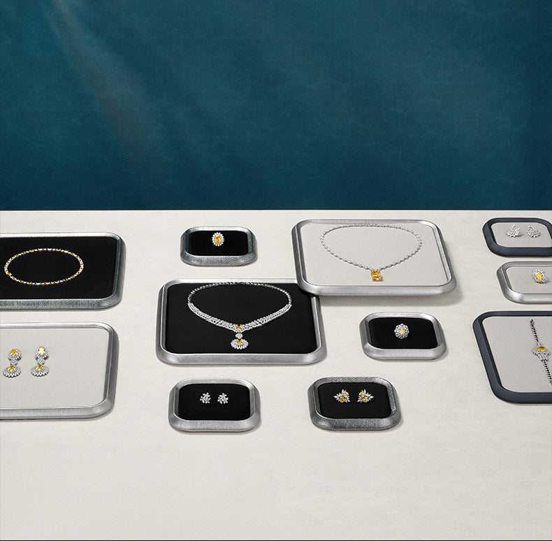 Silver Metal Jewelry Tray with Black Velvet for Ring and Necklace Display