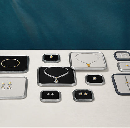 Silver Metal Jewelry Tray with Black Velvet for Ring and Necklace Display
