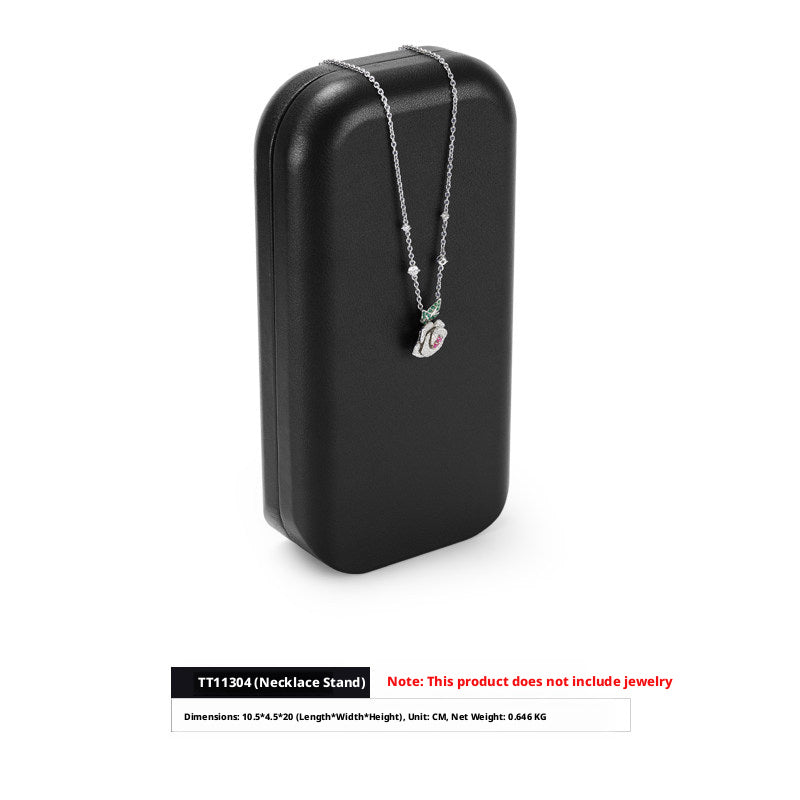 Black Leather Jewelry Display Set with Metal Trays for Rings and Earrings